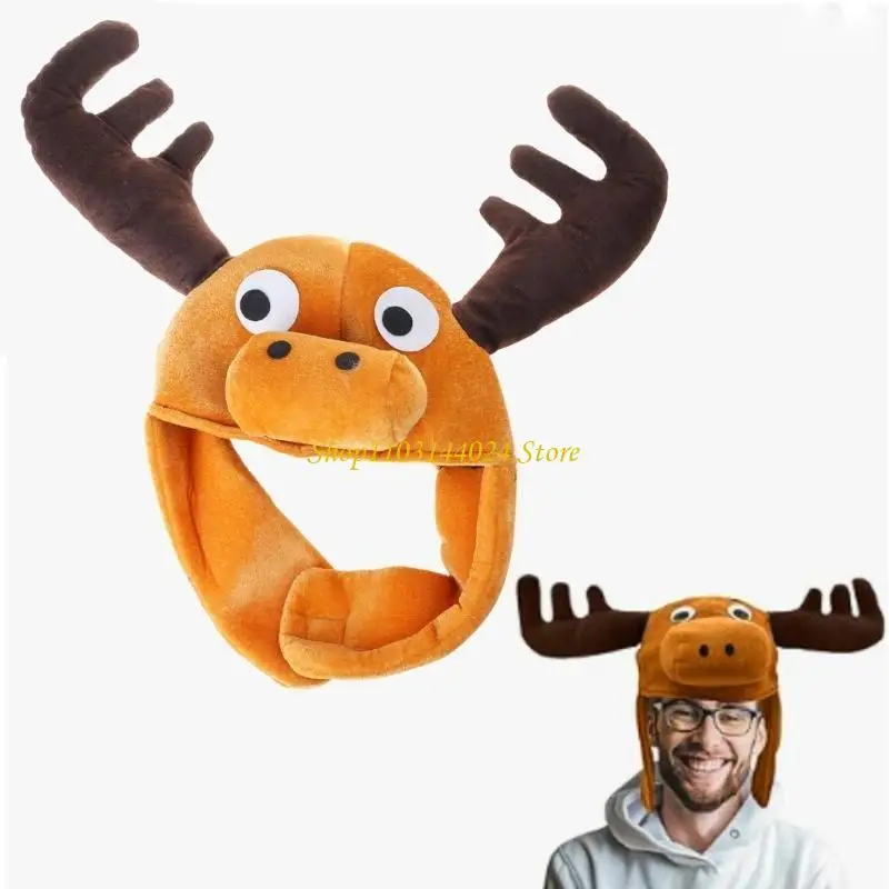 N5ke divertido chapéu animal pelúcia marrom alce design chapéu perfeito para o calor do inverno e adereços festival