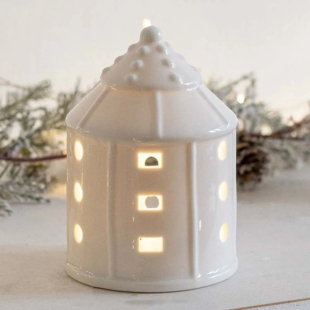 

Ceramic Porcelain Lamp Ornament Button Batteries LED Christmas Atmosphere Lights Glowing Effect Warm Glow