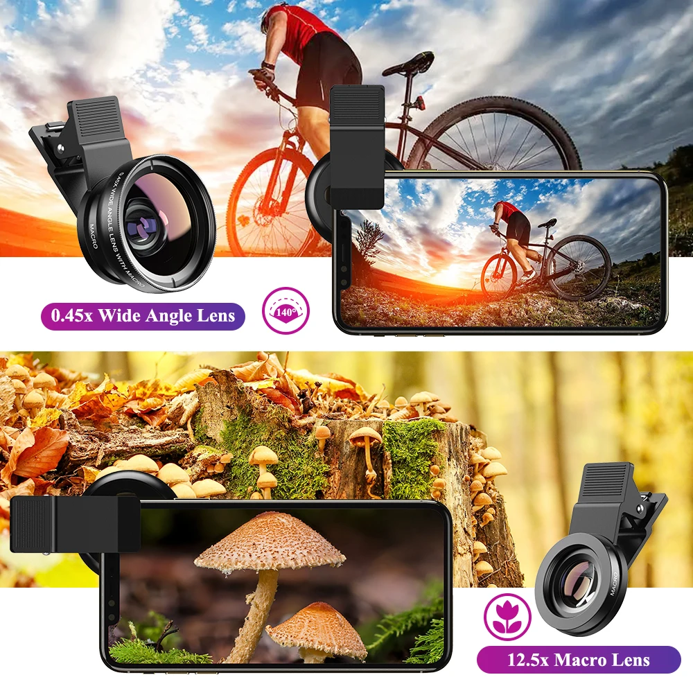 Phone Lens Kit 0.45x Super Wide Angle & 12.5x Macro Micro Lens HD Camera Lentes For IPhone 6S 7 Xiaomi More Cellphones
