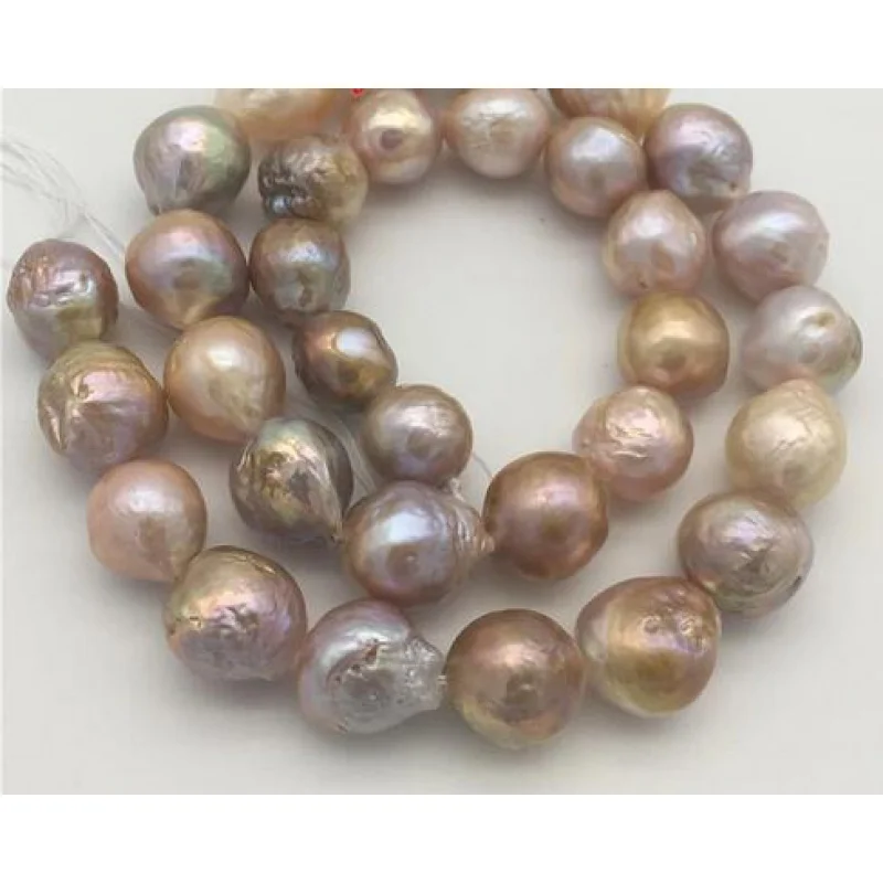 

New natural freshwater cultured nuclear multicolor Edison pearl loose beads 12-13MM Nelace 18";