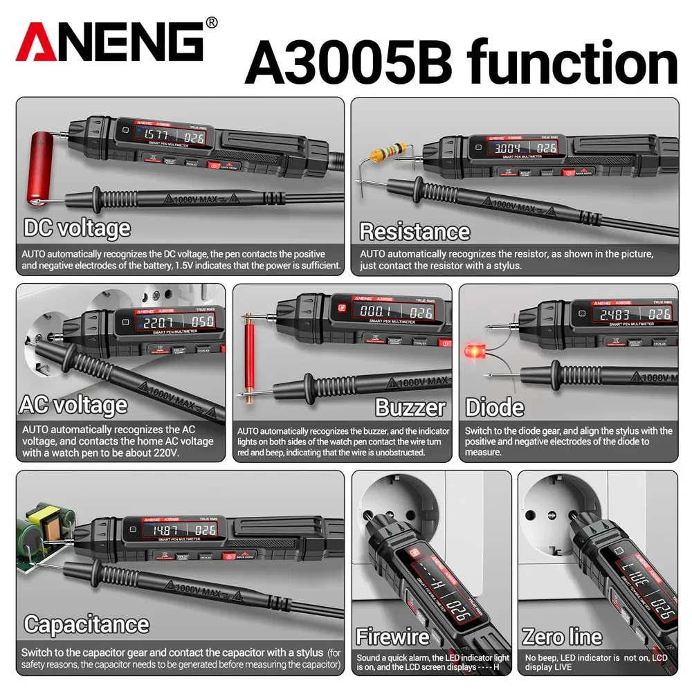 ANENG A3005A/B detekcja Multimetro piórkowy miernik True RMS automatyczna klimatyzacja długopisu/napięcie prądu stałego narzędzia do wykrywania