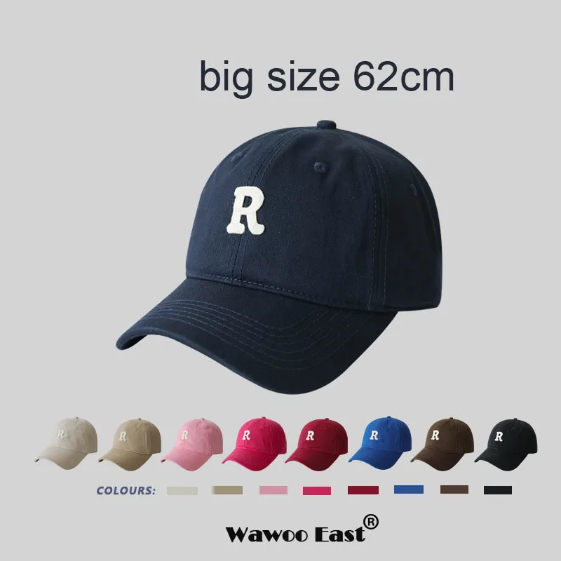 Unisex Big Size 62cm Cotton Casual Baseball Caps Solid Color Letter R Outdoor Riding Head Cap for Mens 4 Season Wear Hat Male