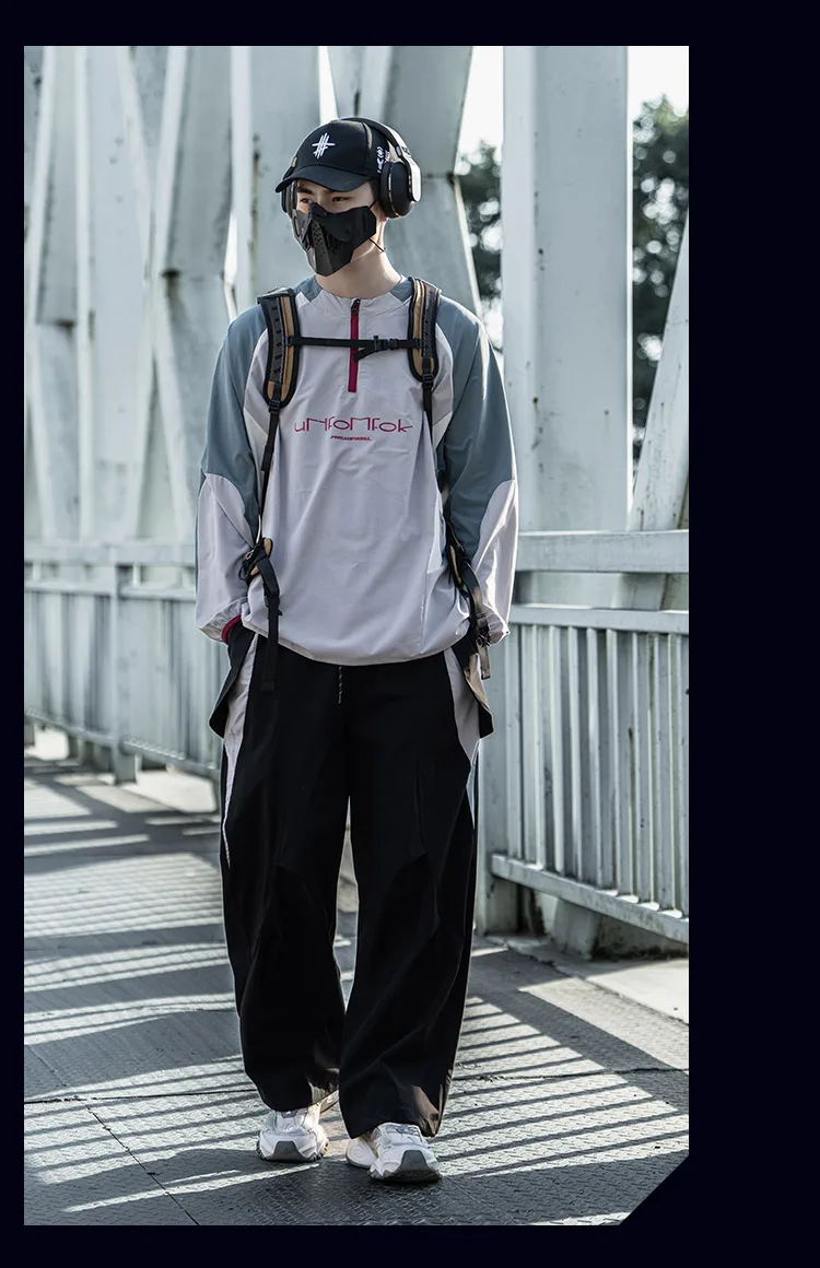 Contrast Color Design Quick Dry Half-zipper Cycling Hoodies Summer Man High Street Outdoor Tactical Long Sleeve Tops