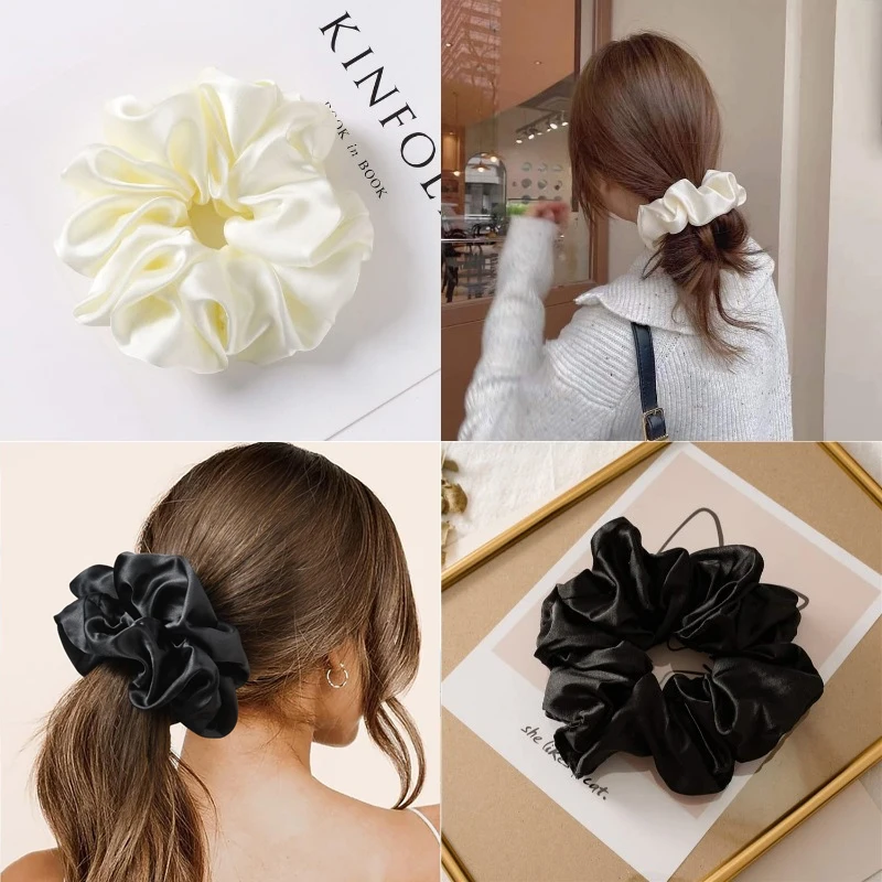 Fashion Oversize Scrunchie for Women Girls Solid Color Satin for Elastic Hair Bands Ponytail Holder Ties Rope Hair Accessories