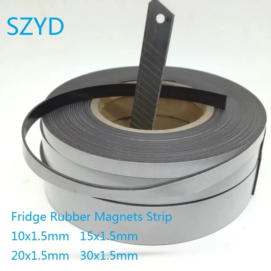 5 10Meters/LOT Fridge Rubber Magnets Strip Width 10/15/20/30mm Thickness 1.5mm With Self Adhesive Flexible Magnetic Tape