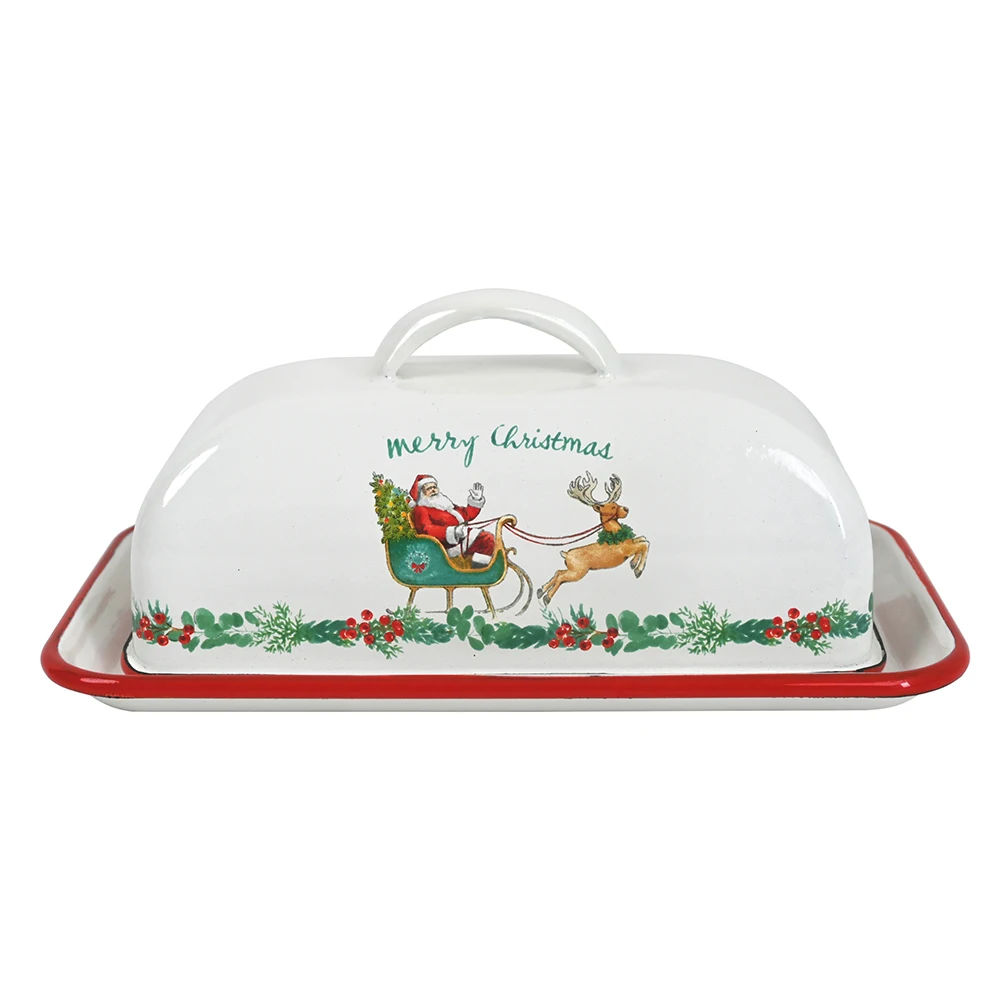 

Christmas decorations Retro Darmhouse Style Dishes Metal Butter Dish With Cover Applicable To Workbench Non-Damable Container