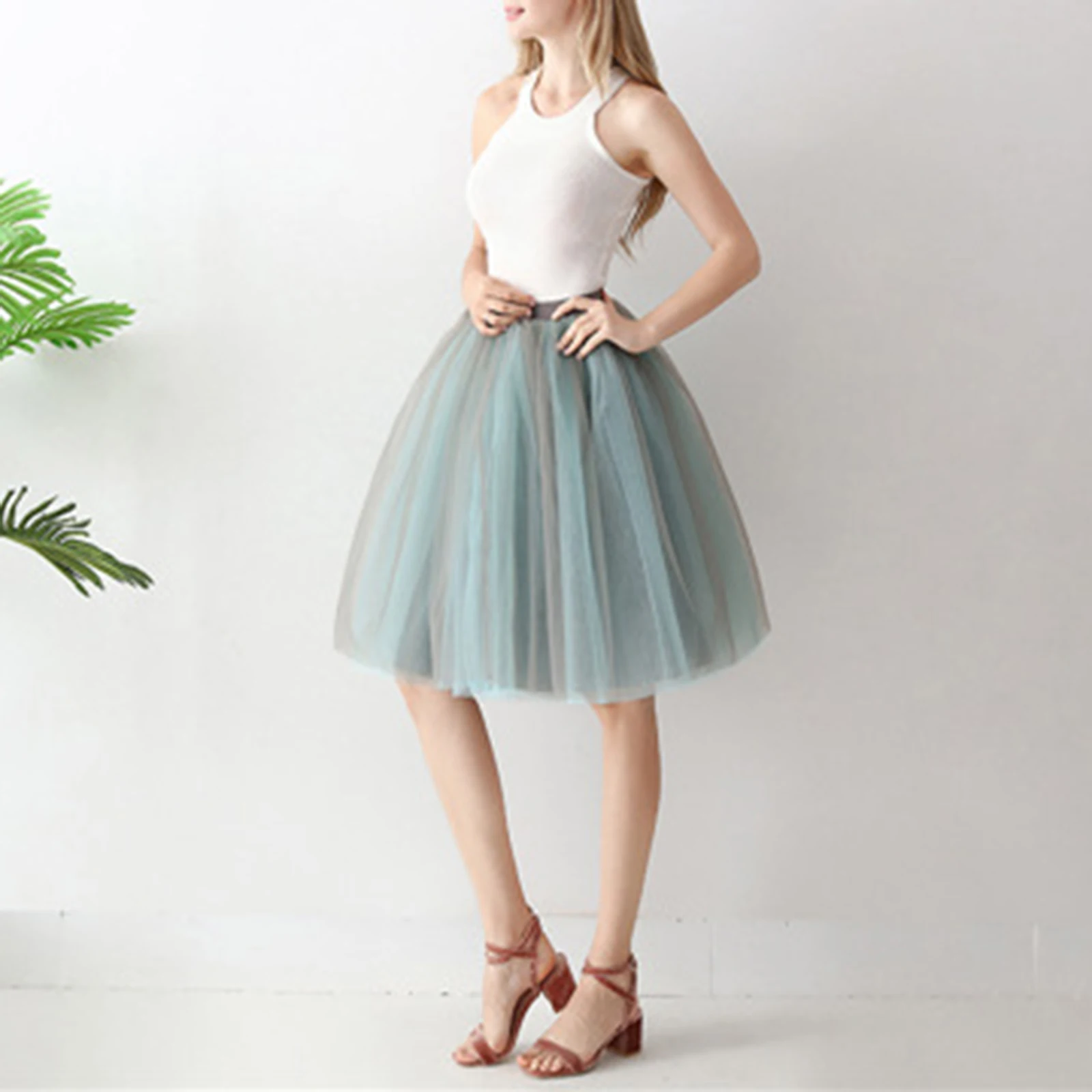 Women's Puffy Ballet Skirt Tutu Skirt Two Color Patchwork Pleated Skirt 7 Layer Fashionable Mesh Half Length Skirt