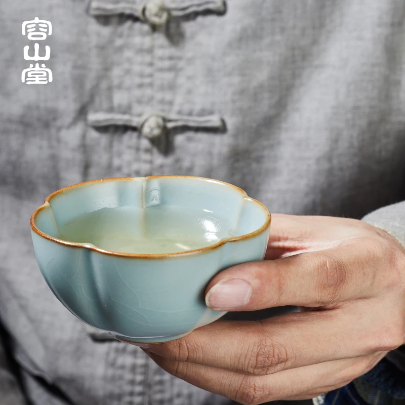 Ru Ware Azure Gracked Glaze Supportable Master Cup Porcelain Tea Tasting Cup Kung Fu Tea Cup Jianzhan Female Individual Single