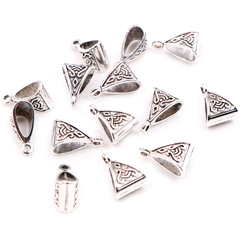 20pcs 15x10mm Beads Bails Pendants Jewelry Making DIY Necklace Antique Silver Color Beads Bails Pendants Charm Beads Bails