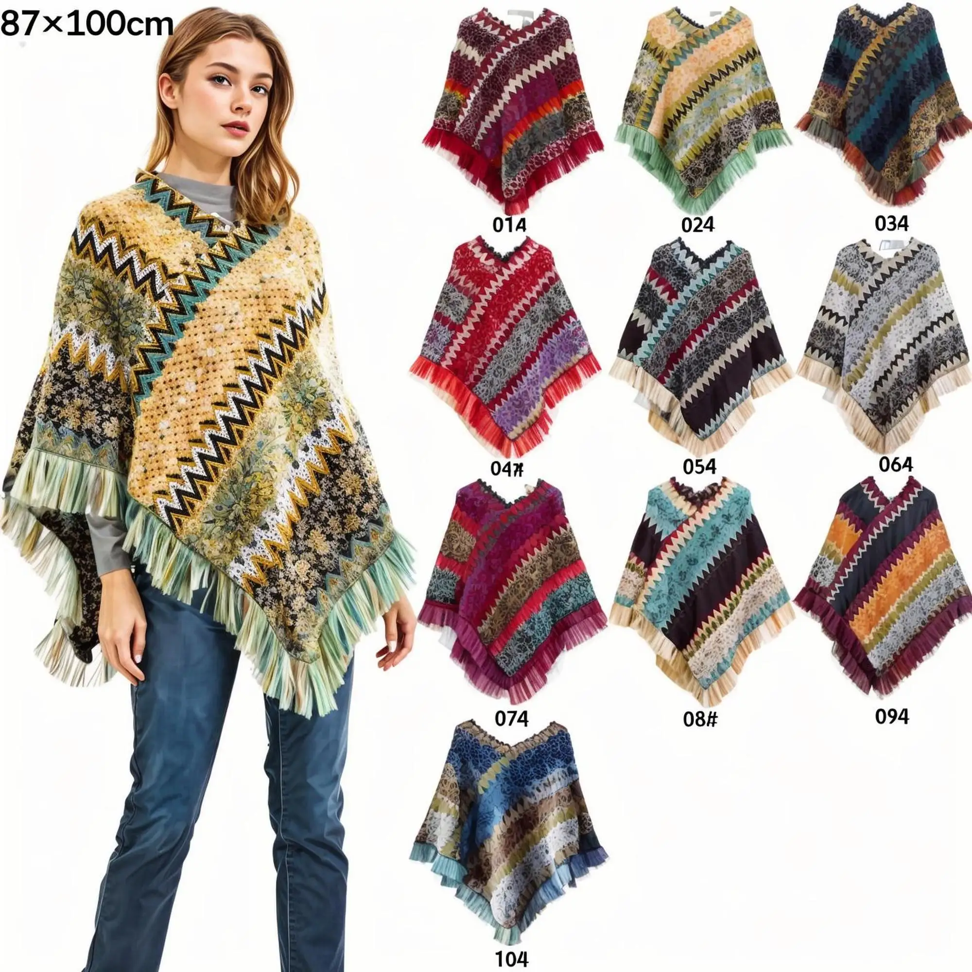 

Women's Ethnic Style Knitted Cape Pullover Poncho Sweater Bohemia Neck Wrap Large Shawl Wrap