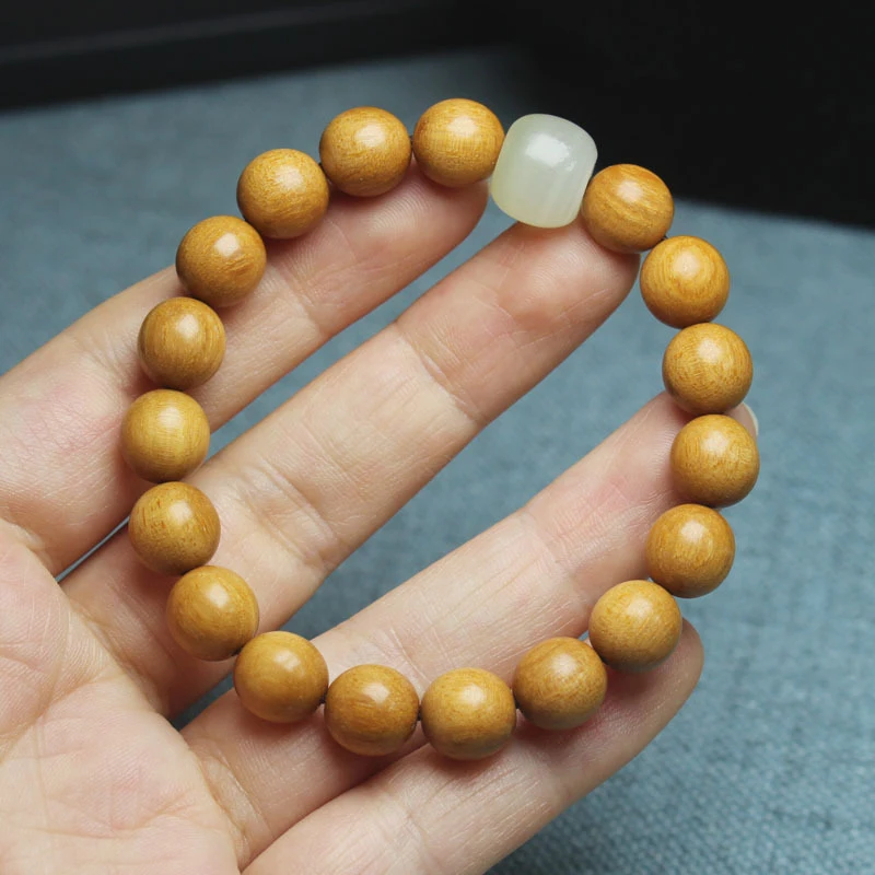 

Индонезийский браслет из сандалового дерева с круглыми бусинами из нефрита 10 мм, культурный аксессуар для пары, сделай сам