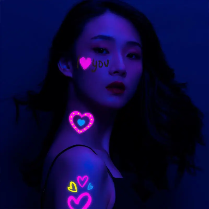 Halloween Fluorescent Love Lover Lip Print Temporary Tattoo Stickers Music Festival Concert Bar Party Face Arm Waterproof Tattoo