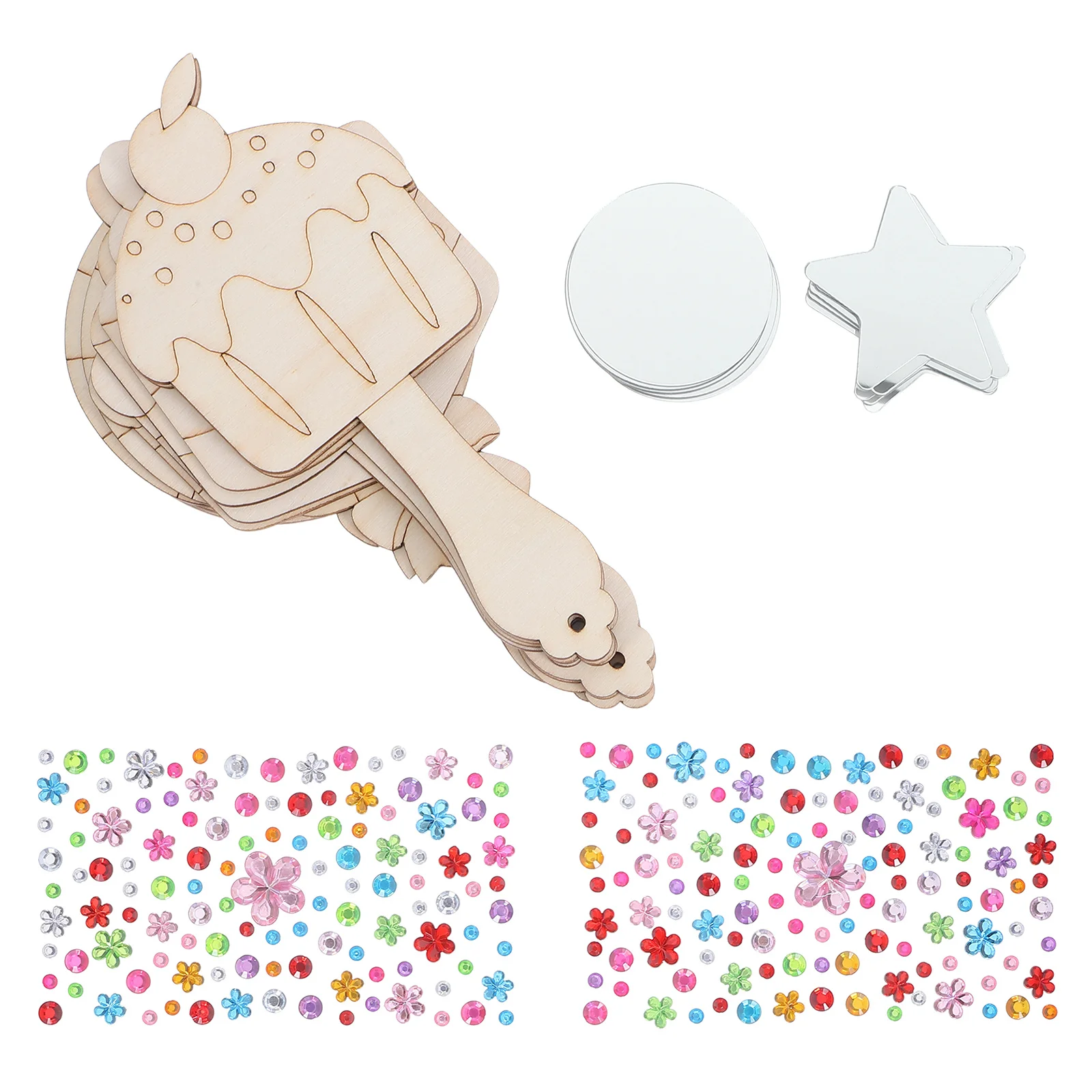 1Set DIY Houten Handspiegel Kinderen Verf Je Eigen Cake Vorm Spiegel Craft Kit Verjaardagsfeestje Gunsten Kunstactiviteiten