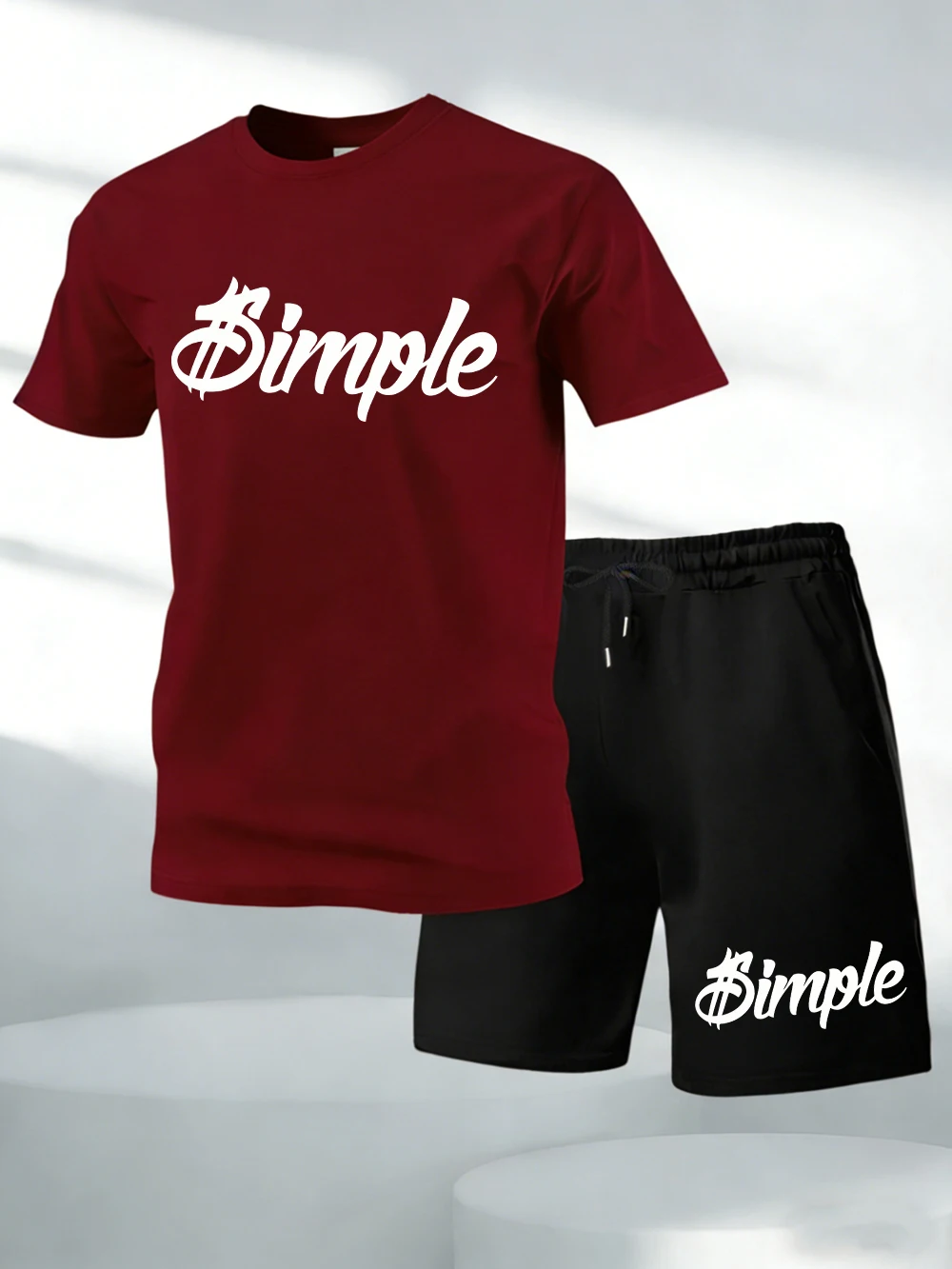 

Two Pieces Set $Imple Eye-Catching Large Prints Cotton T-Shirts Pants Mens Soft O-Neck Oversized Tops High Waisted Pocket Shorts