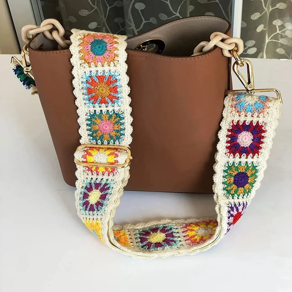 new Fashion Crochet Flower Bag Strap Wide Adjustable Shoulder Bag Strap DIY Knitted Bag Accessories Ethnic Embroidery Purse Stra