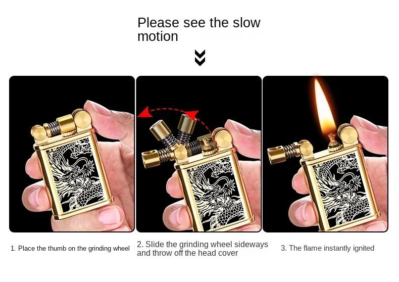 Metal Dragon-shaped Pattern Mechanical Ejection Shaking Head Ignition Retro Kerosene Lighter for Boyfriend, Good Quality