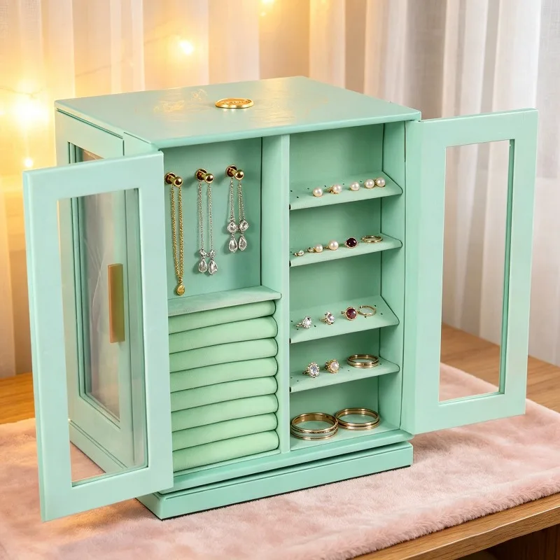 PU Leather Jewelry Box Earrings Necklace Bracelet Display Case Rotate Luxury Storage Jewellery Boxes Large Capacity Showcase Box