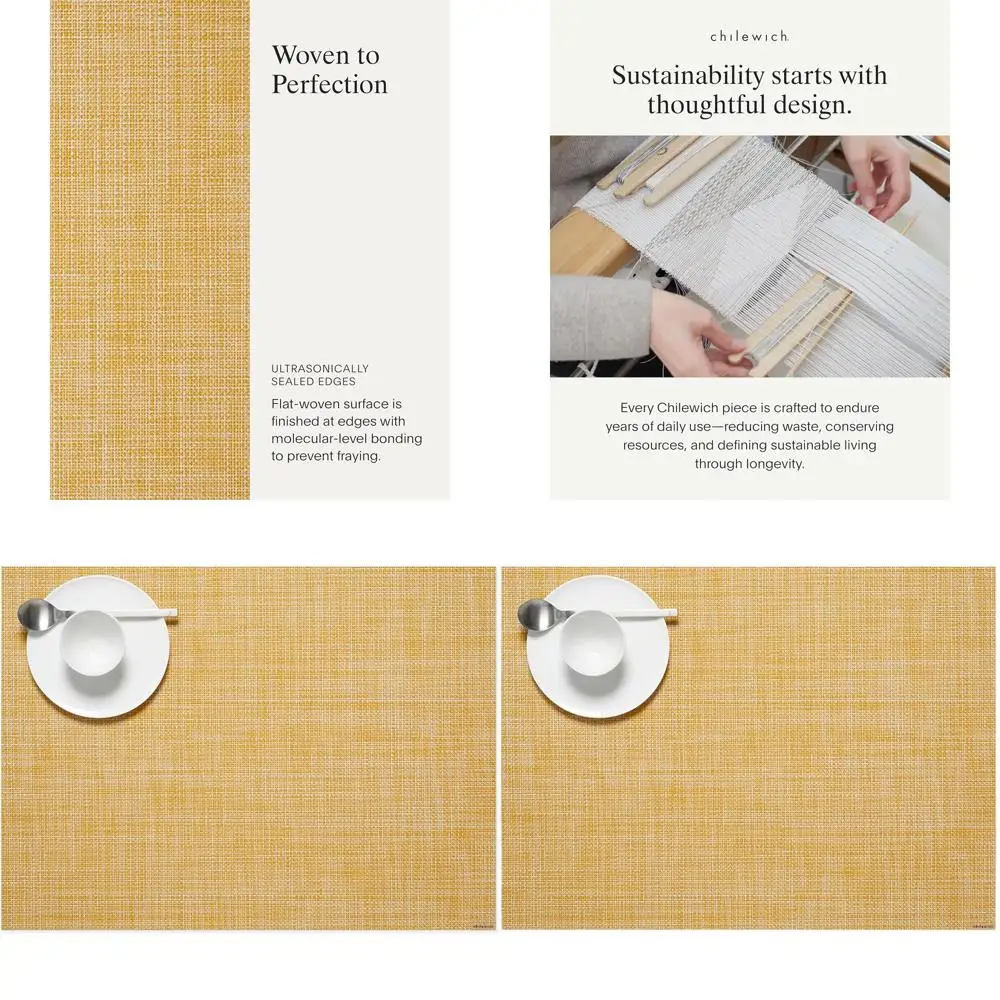 

Набор из 4 скатертей-салфеток Ochre Mini Basketweave - прочные тканые изделия для использования в помещении и на улице, 19x14 дюймов