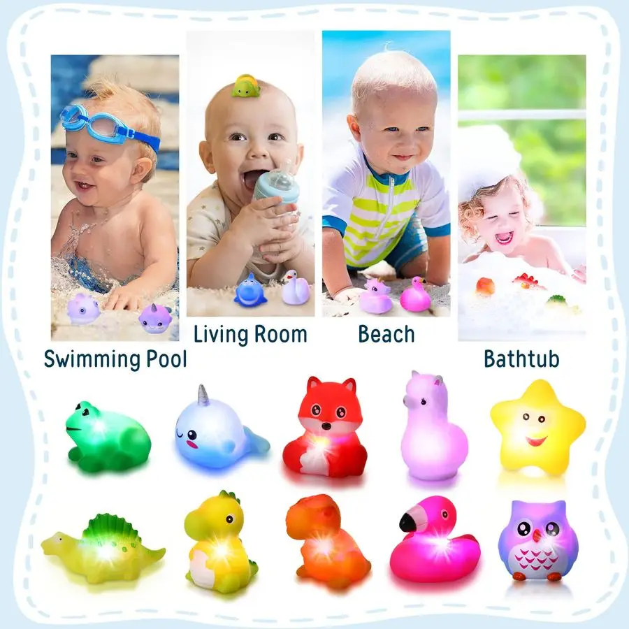 Packt Baby-Badespielzeug, leuchtendes Gummi-Tierspielzeug für Kleinkinder, Kleinkinder, Kinder, Jungen und Mädchen, blinkendes, farbwechselndes Licht in
