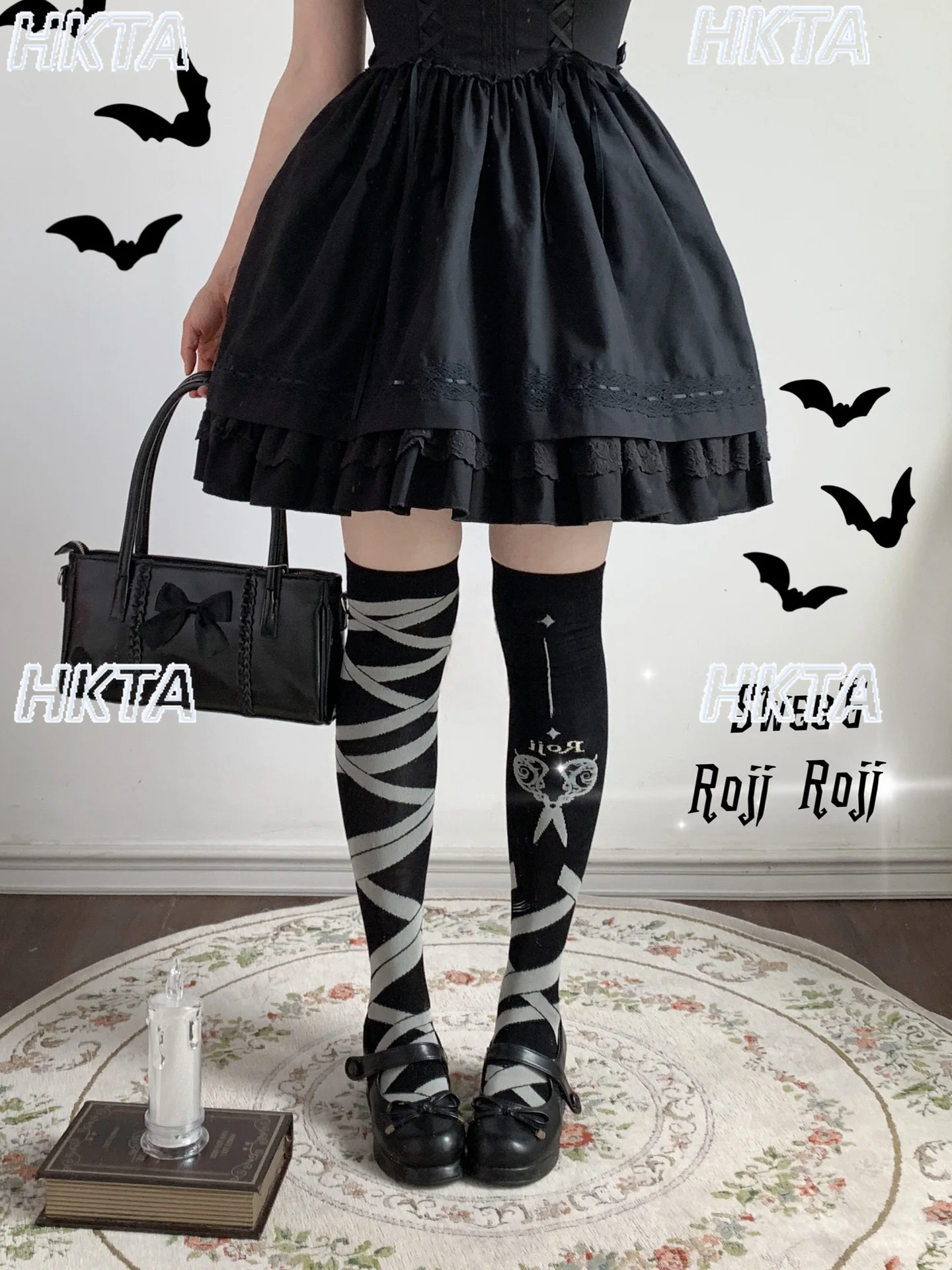 

Японские субкультуры, милые гольфы в стиле Лолиты, женские осенние и зимние хлопковые ремни с бантом, полосатые ноги, черные чулки, женские чулки