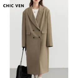 CHIC VEN Frauen Graben Mantel Solide Lose Beiläufige Lange Mantel Zweireiher Weibliche Windschutz Frau Outer Frühling Herbst 2024
