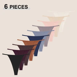 6Pcs/Set Women's Panties Sexy Solid Color High Elastic Thongs Low-Waist Comfortable Underwear Trendy Female Breathable G-string