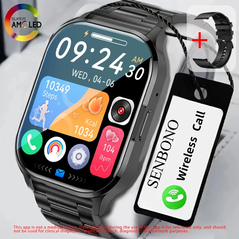 SENBONO 2024 New AMOLED Smartwatch Men Bluetooth Call Fitness Tracker IP67 Waterproof Smart Watch for Men Women IOS Android