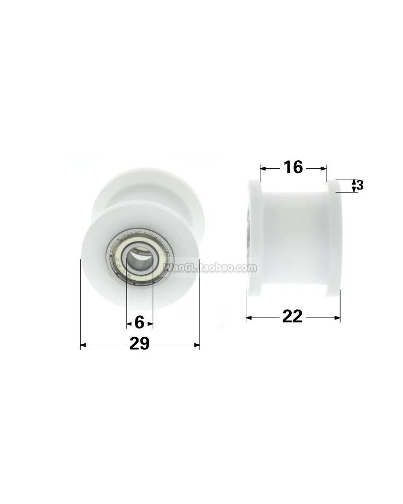 1Pc 6x29x22mm H-shaped bearing pulley pulley track POM formaldehyde white 606zz bearing double bearing