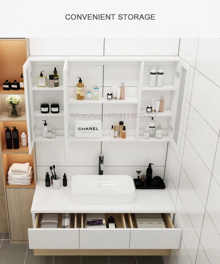 Lavabo de mármol con espejo inteligente, mueble de baño, combinación de lujo inteligente, moderno y minimalista