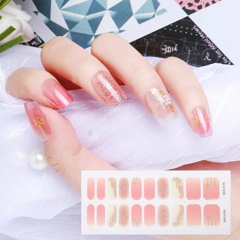 20 Tips Gel Nail Stickers 3D Semi-cured  Nail Phototherapy Baking  Full Cover Long Lasting Nail Art Decorations