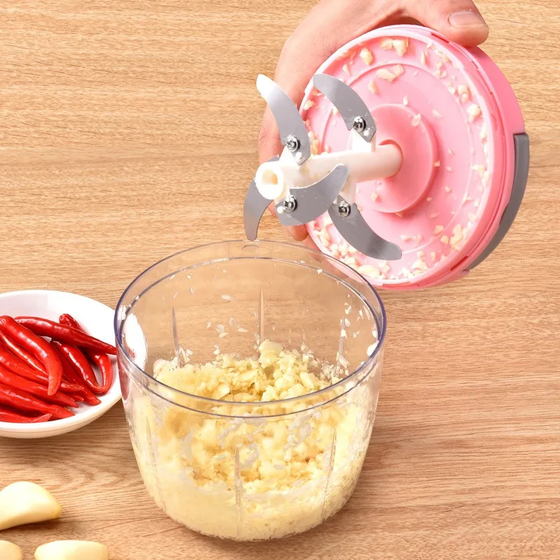 

1pc 500ML/900ML Manual Food Chopper – Pink/White Hand-Pulled Garlic & Meat Grinder, Multifunctional Vegetable Slicer for Kitchen