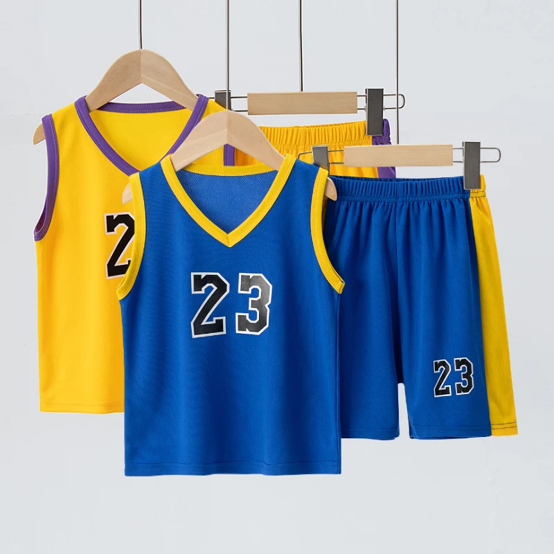 Summer CHILDREN\'S Basketball Suit Boys and Girls Sports Vest Shorts Suit 23rd Handsome Boys and Students Vest Suit 2-piece.