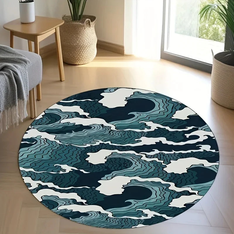 Soft Crystal Velvet Flat Print Non-Slip Wave Pattern Rug – Ideal for Living Room Bedroom Dorm