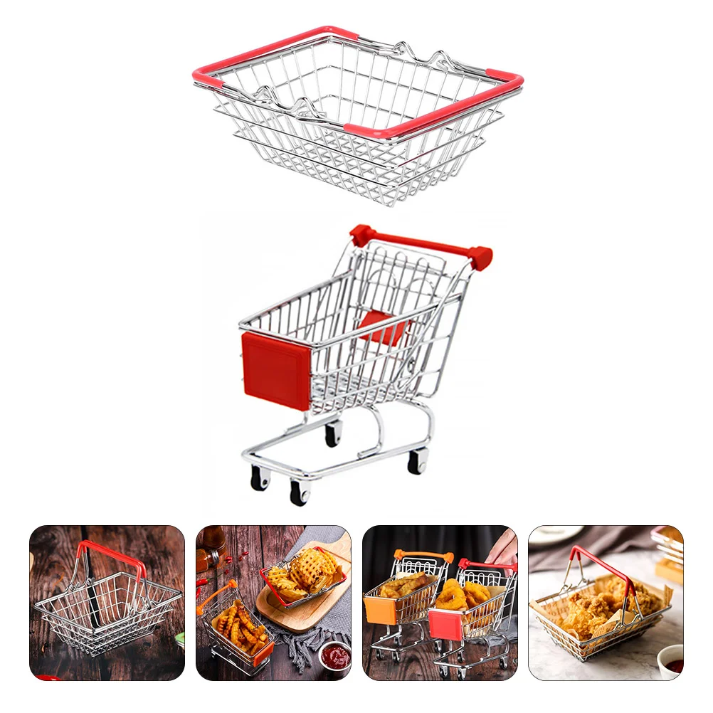 Wrought Iron Food Basket Baskets Kids Pretend Play Toy Grocery Shopping Groceries Cart and Stainless Steel House