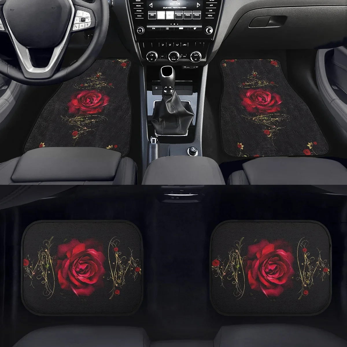 4PCS Car Floor Mat Red Gothic Rose Print Car Mat Carpet Non-Slip Carpet with Rubber Backing Auto Accessories Decoration for SUV