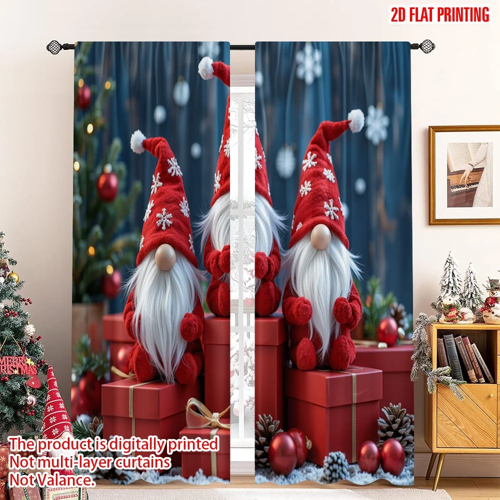 

2pcs 2D flat printing Merry Christmas Curtain Christmas Gnomes Snowflakes Gifts Polyester Without Electricity Festive Curtains