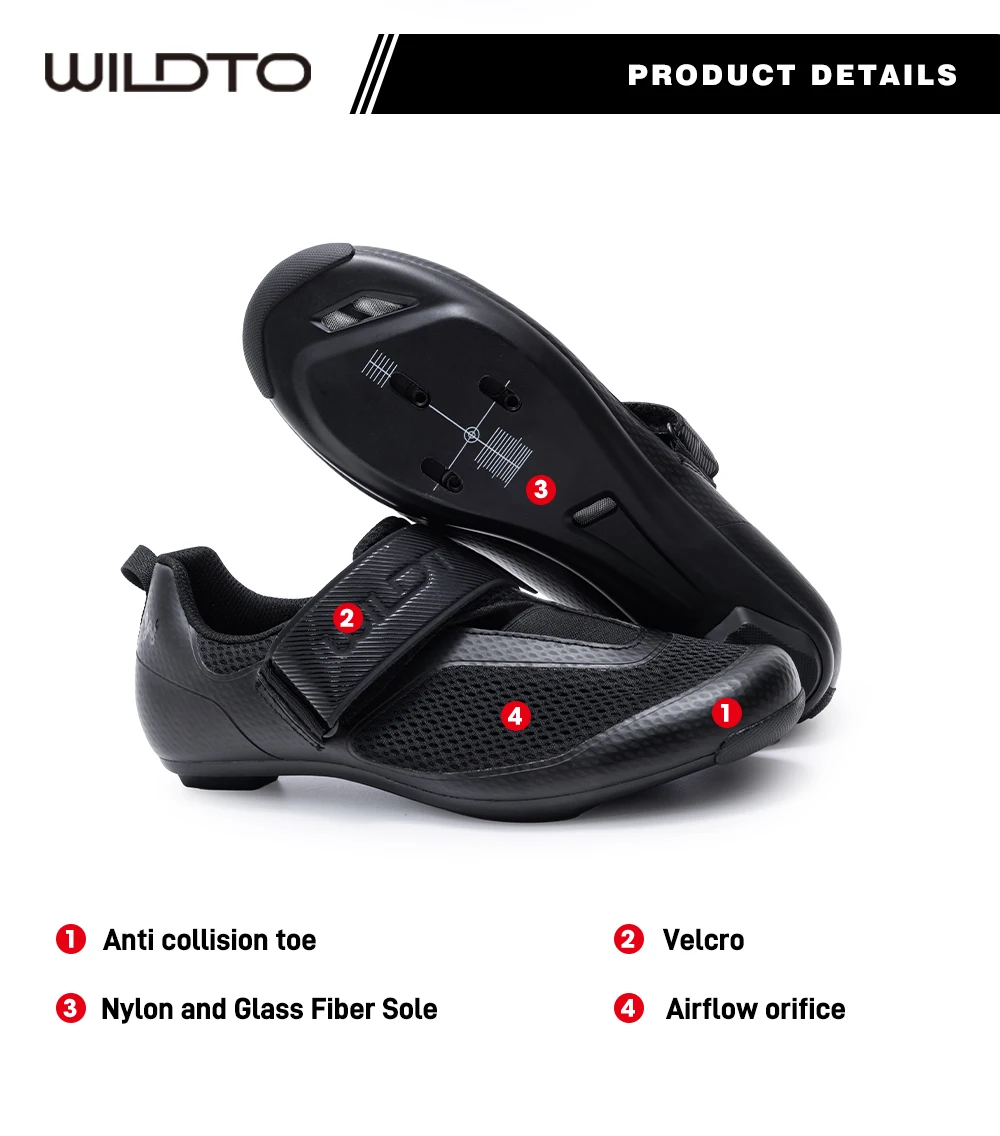 WILDTO Triathlon-Radschuhe Herren-Rennradschuhe Neue Nylon- und Glasfasersohle Knock-Schutz-Zehenpartie Atmungsaktive Fahrradschuhe mit Schnellverschluss – Detail 5