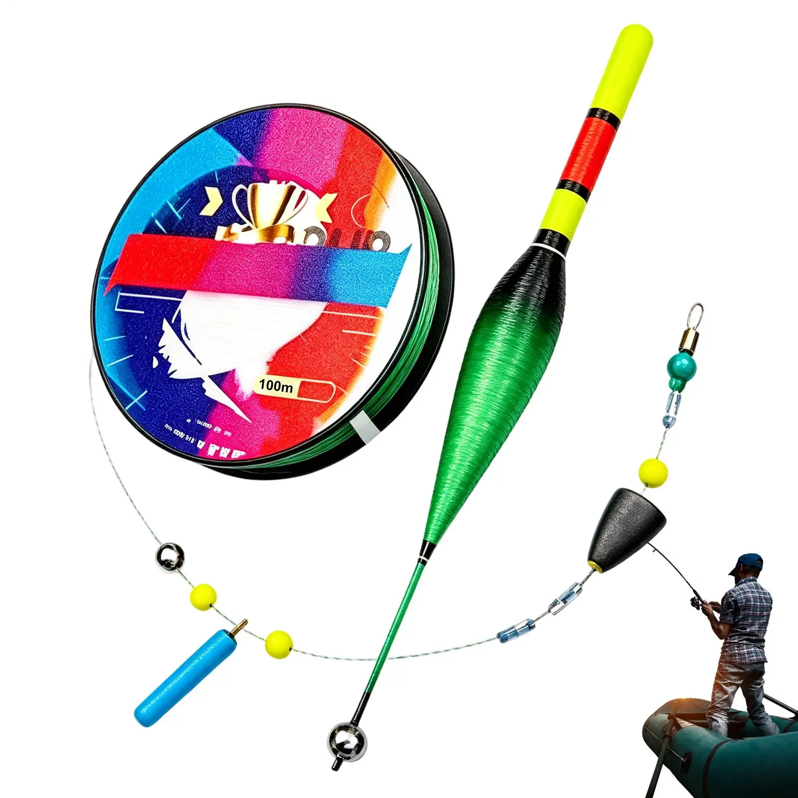 Image of Automatisches Schwimmfischerei-Schnursystem mit automatischer Schwimmerfunktion, gebrauchsfertige Gleit-Schwimmerleinen-Baugruppe mit farbwechselndem Schwimmer.