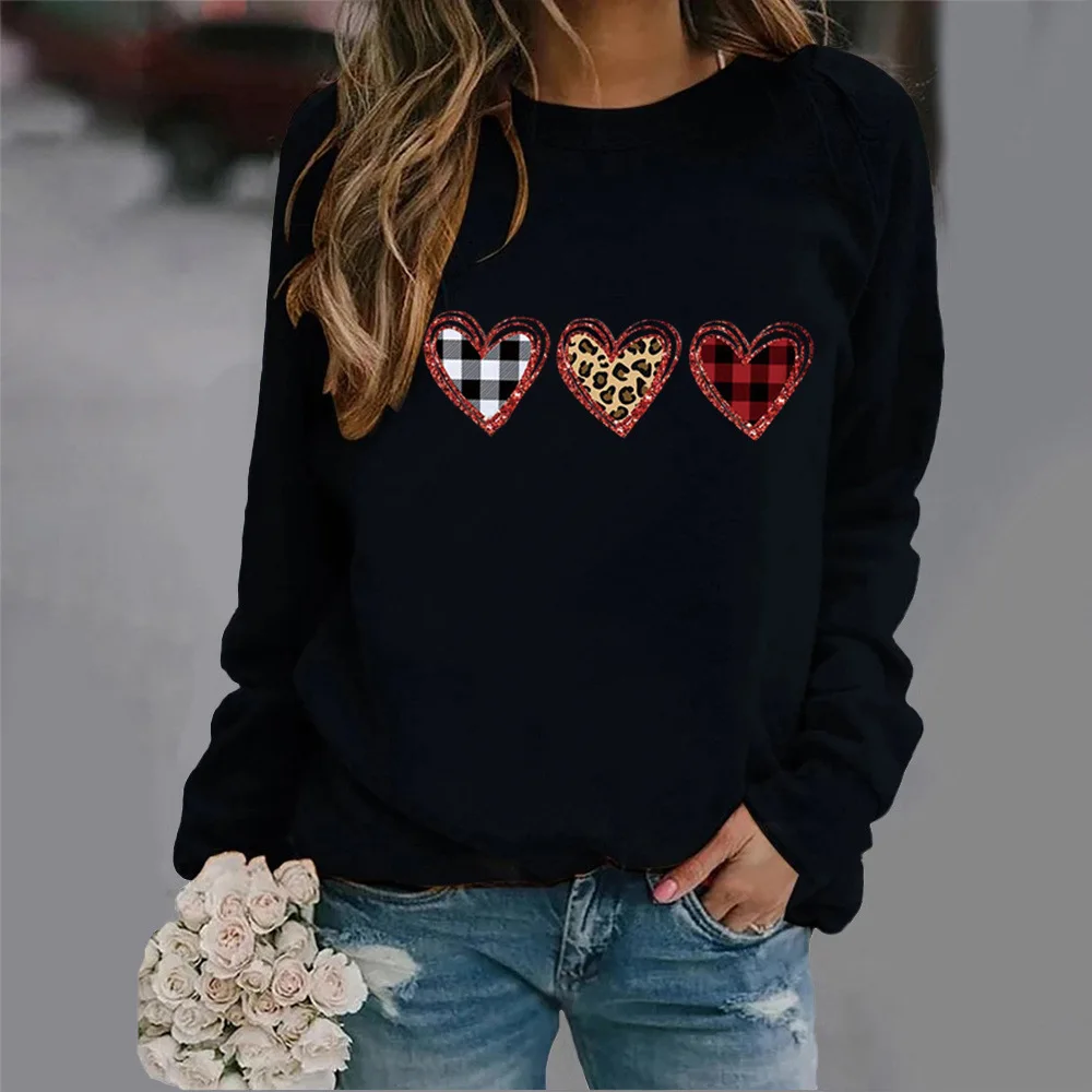 Crew-neck Hoodie New Leopard Print Love Print Europe and The United States Valentine's Day Hot Sales Sweatshirt Streetwear Women