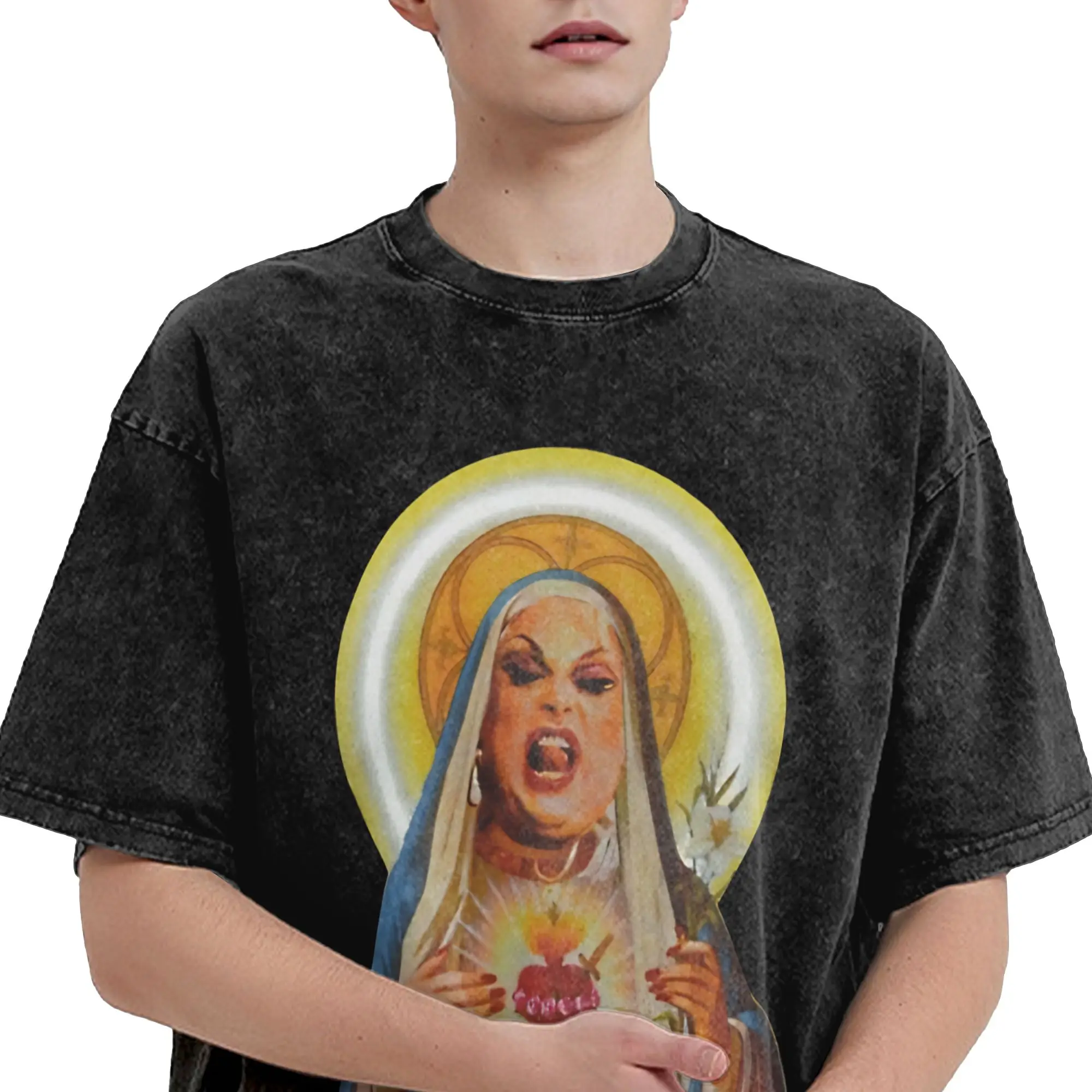 Harajuku Washed Shirt Pink Flamingos John Waters Divine  Outfit Vintage T Shirt Harajuku  Streetwear Short Sleeve