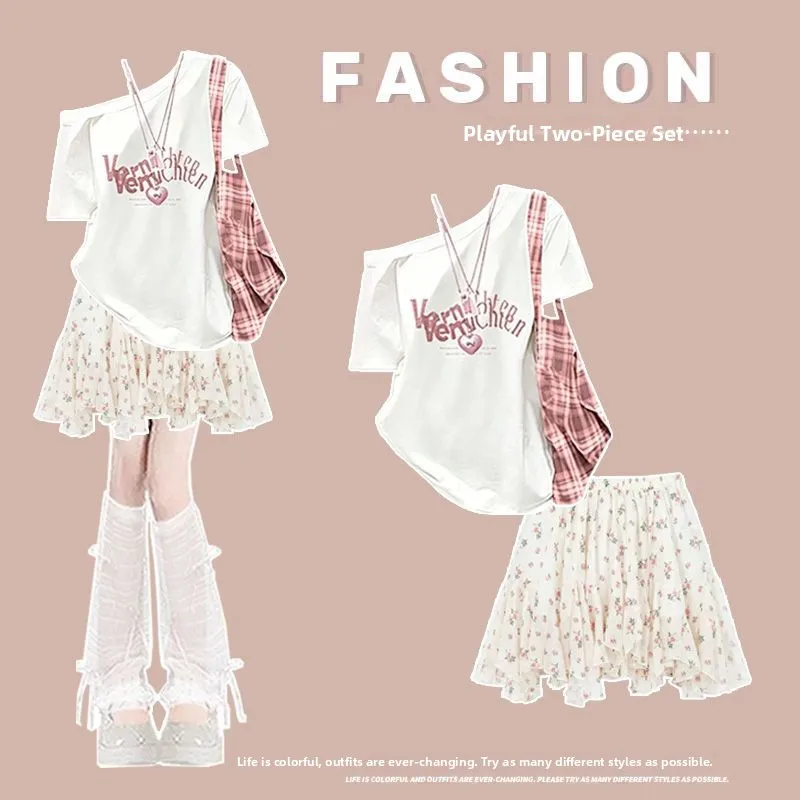 Sweet Sister Vibrant Floral Short Skirt Set Women's Cute Style Active Fashion Two-Piece Suit Summer Season Casual Wear