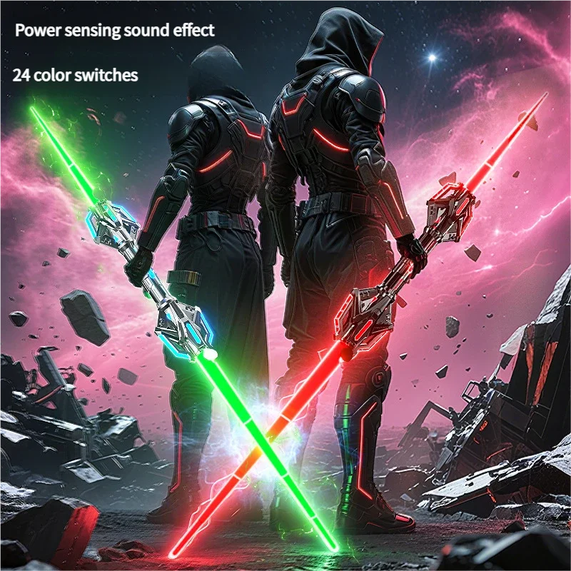 

24 Color Changing RGB Lightsaber Sword Toy USB Rechargeable with Sound Effects Telescopic Double Bladed Glowing Kids Gift