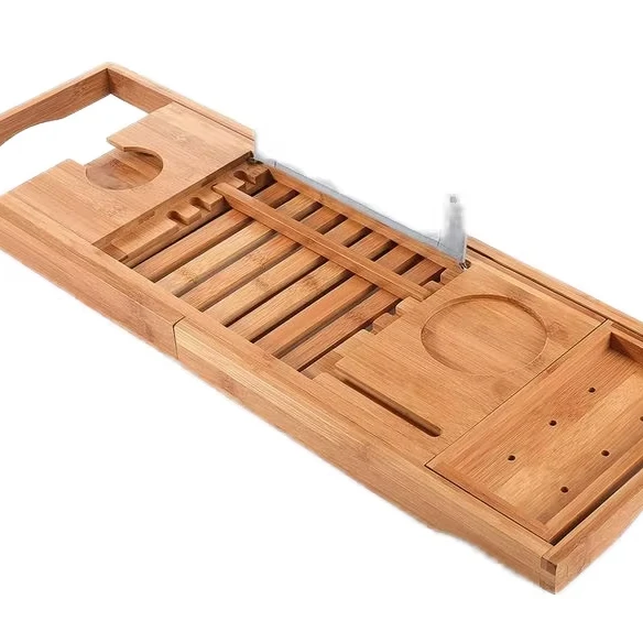 

Adjustable Luxury Bamboo Bath Organizer Tray Bathroom Sets Book Tablet Wine Glass Cup Towel Holder Bathtub Table Caddy Home Use