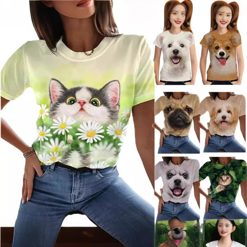 

2025 Spring Summer New Short Sleeves Sports Loose Cute Puppy Anime Print Women's Clothing