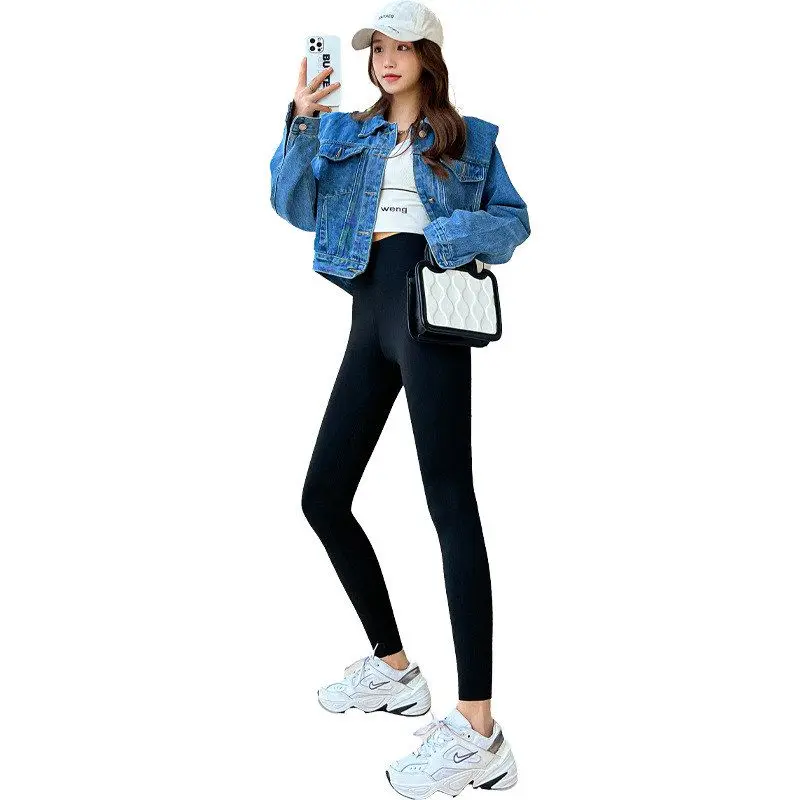 Pantaloni da yoga in pelle arca Fce a vita alta da donna Slim Fit Spor Strato base da nove piedi Abbigliamento da esterno Autunno Inverno Fibra di poliestere