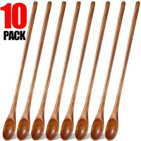 10/1PCS Kitchen Long Handle Wooden Spoon Soup Spoon Coffee Milk Stirring Spoon Honey Teaspoon Home Kitchen Tableware Accessories