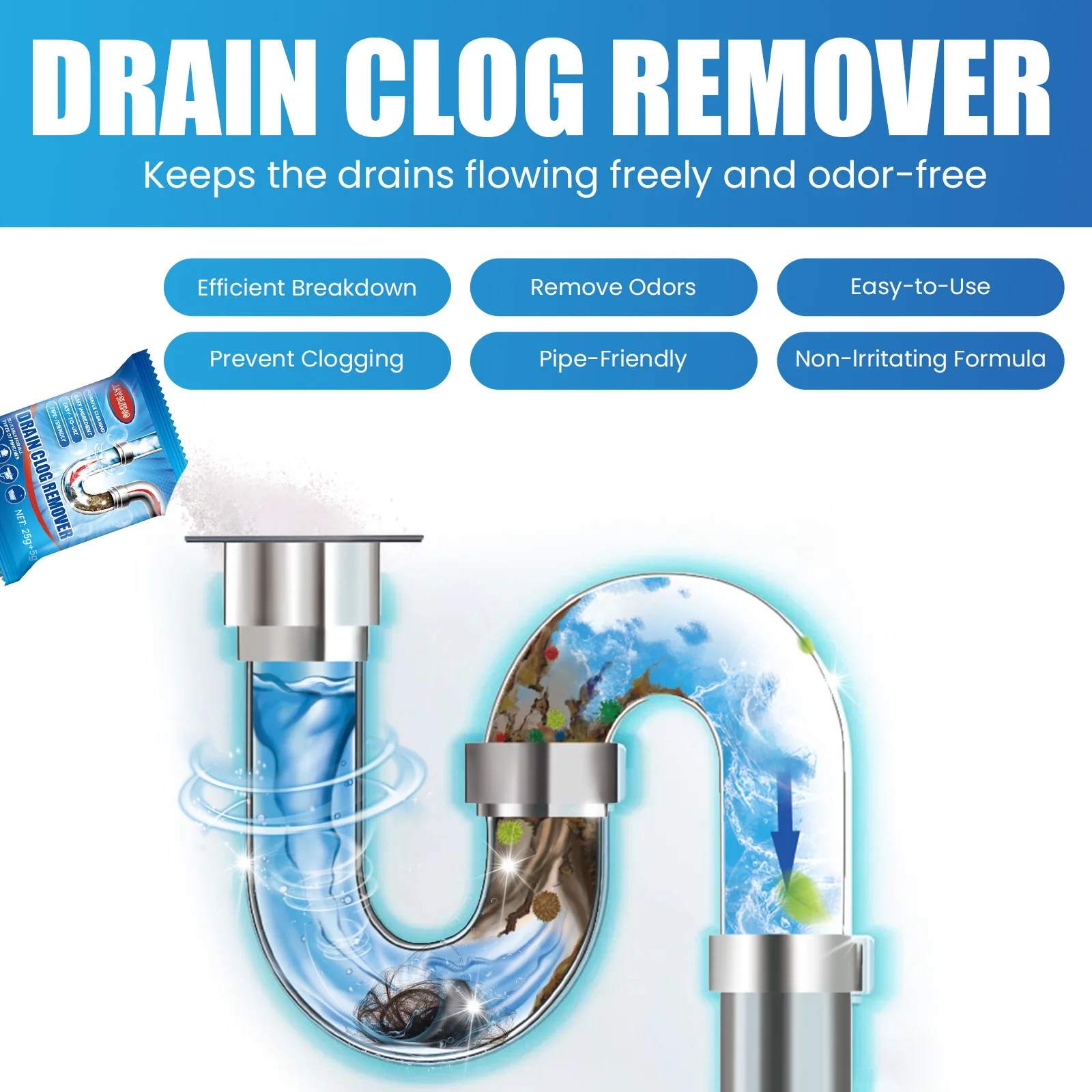 Drain Cleaner Powerful Pipe Dredging Agent Deodorization Water Pipe Sewer Sink Toilet Cleaning Powder Household Cleaning Product