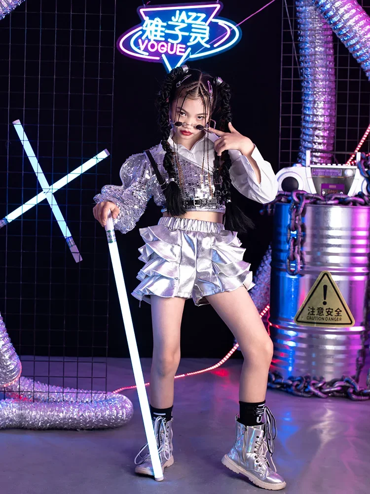 K-PoP Kleding Kindercatwalkkostuums, meisjesmodellen, catwalkshows, kostuums, mode, kinderen, jazzdans, coole kleding meisje