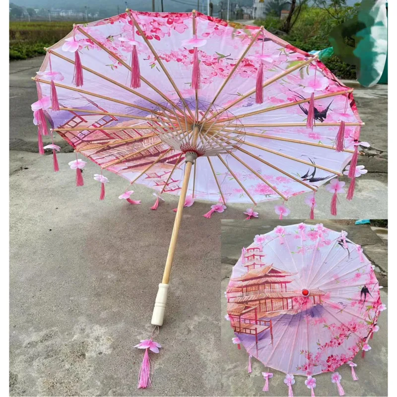 82CM Oil Paper Umbrella Ceiling Decorative Umbrella Women\'s Dance Hanfu Chinese Style Silk Umbrella ombrelle japonaise Tassels