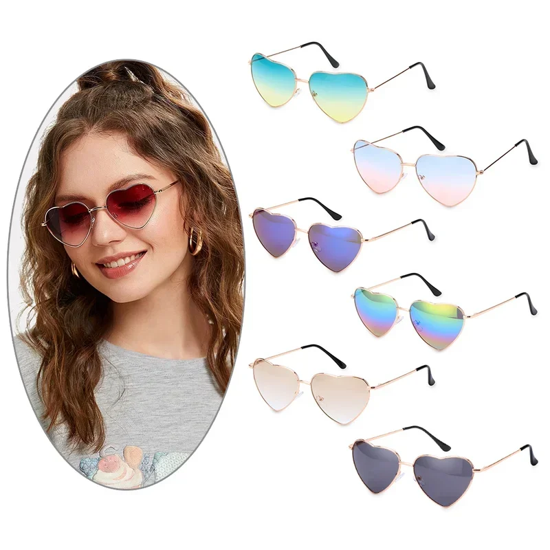 Fashion Women's Metal Heart Shaped Sunglasses Gradient Outdoor Goggles Female Eyewear UV400 Shades Metal Women Girls Sunglasses